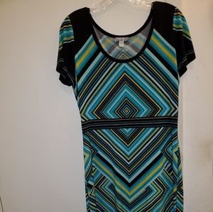 Dana Buchman teal yellow diamond striped dress